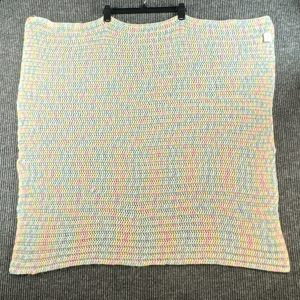 Handmade Crochet Baby Blanket Multicolor Pastel Pink Blue Yellow Crib Stroller